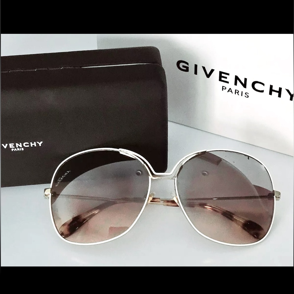 New Authentic GIVENCHY Oversize White Frame w/Gold-Brown Sunglasses with Case